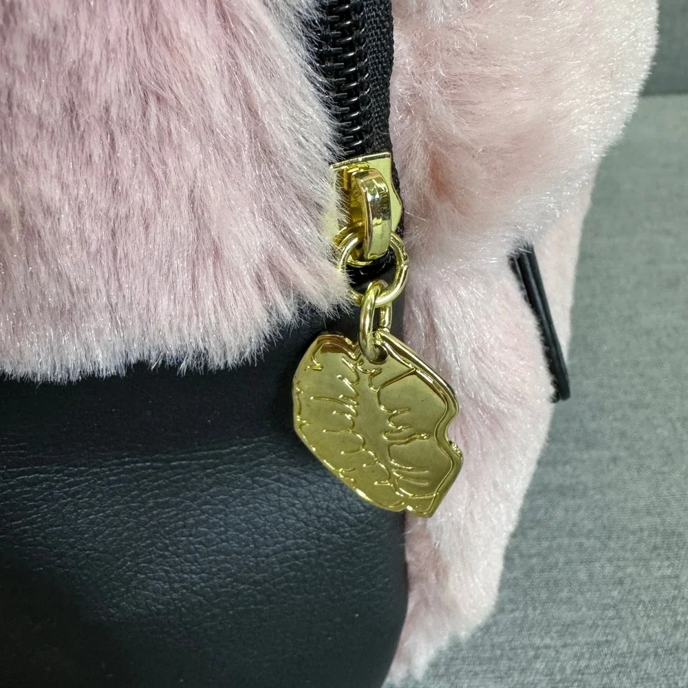 Luv Betsey by Betsey Johnson Pink Faux Fur FoxBackpack Black Faux Leather Trim